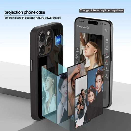 E-Lnk NFC 3.7 Inches Screen Display Mob for Iphone 13 14 15 16 Wireless Transmission Screen Projection Phone Case
