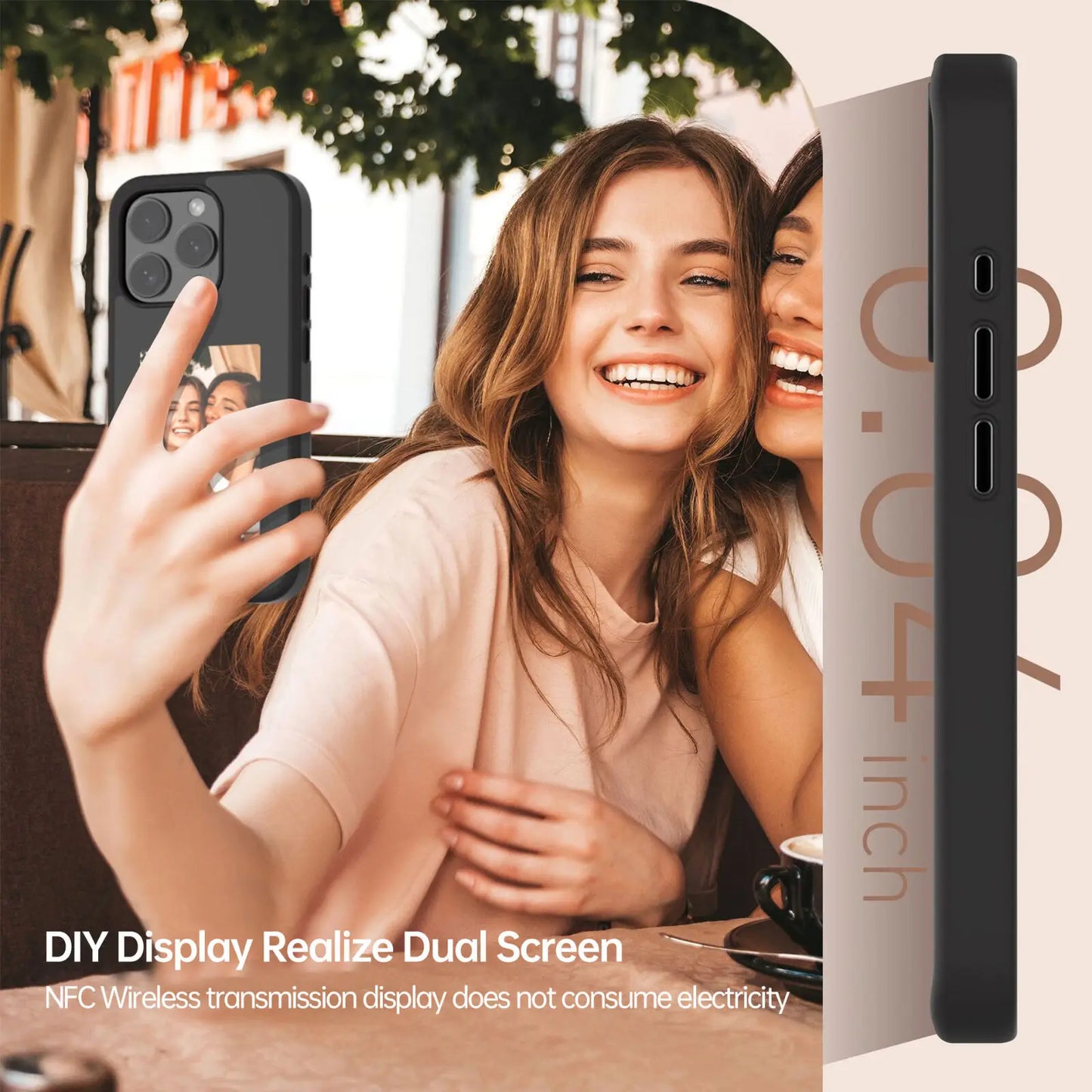 E-Lnk NFC 3.7 Inches Screen Display Mob for Iphone 13 14 15 16 Wireless Transmission Screen Projection Phone Case