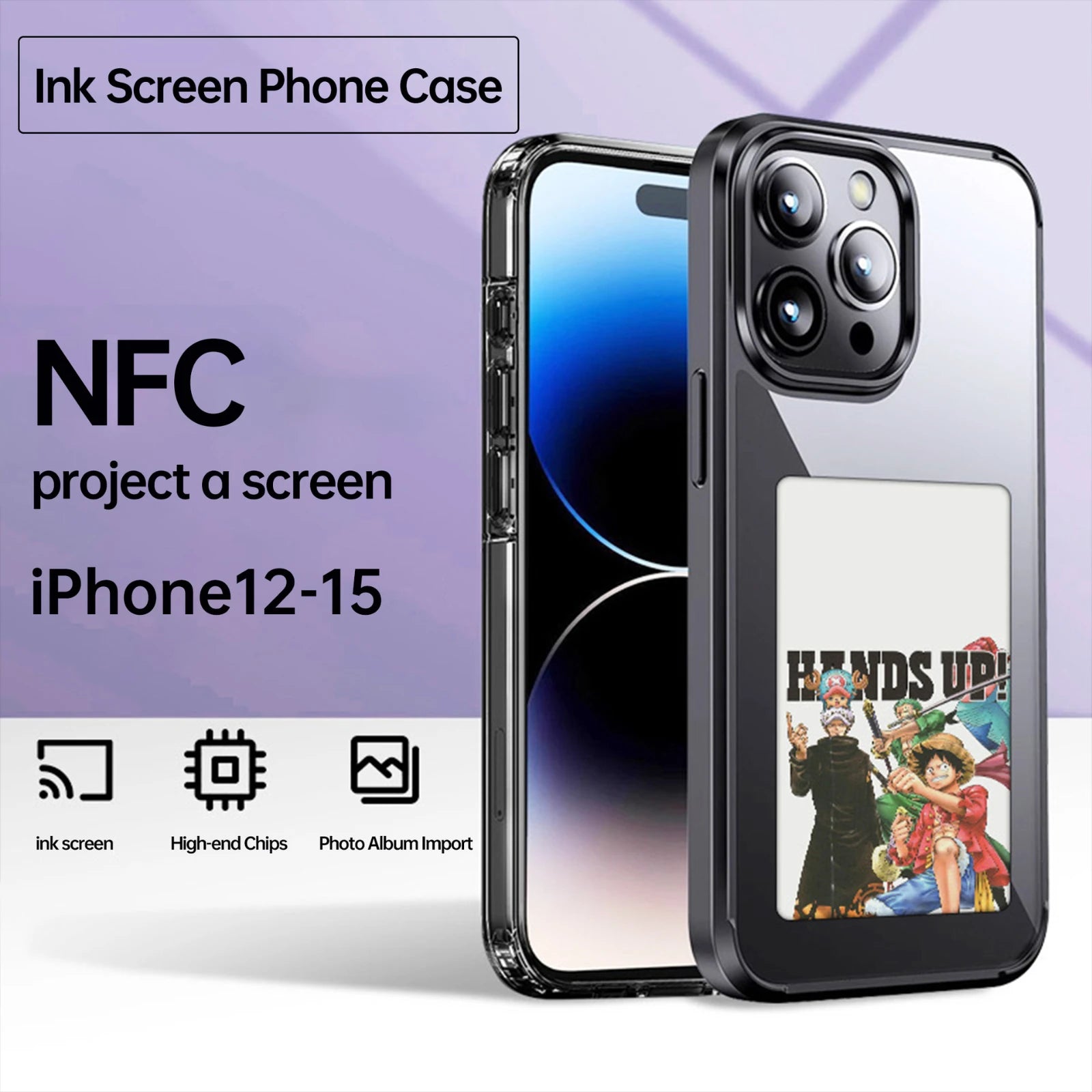 E-Lnk NFC 3.7 Inches Screen Display Mob for Iphone 13 14 15 16 Wireless Transmission Screen Projection Phone Case